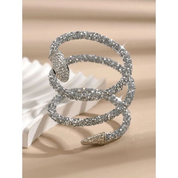 ✨💎🐍 Snake Rhinestone Bendable Design Blingy Statement Open Choker Necklace NEW - Picture 16 of 16